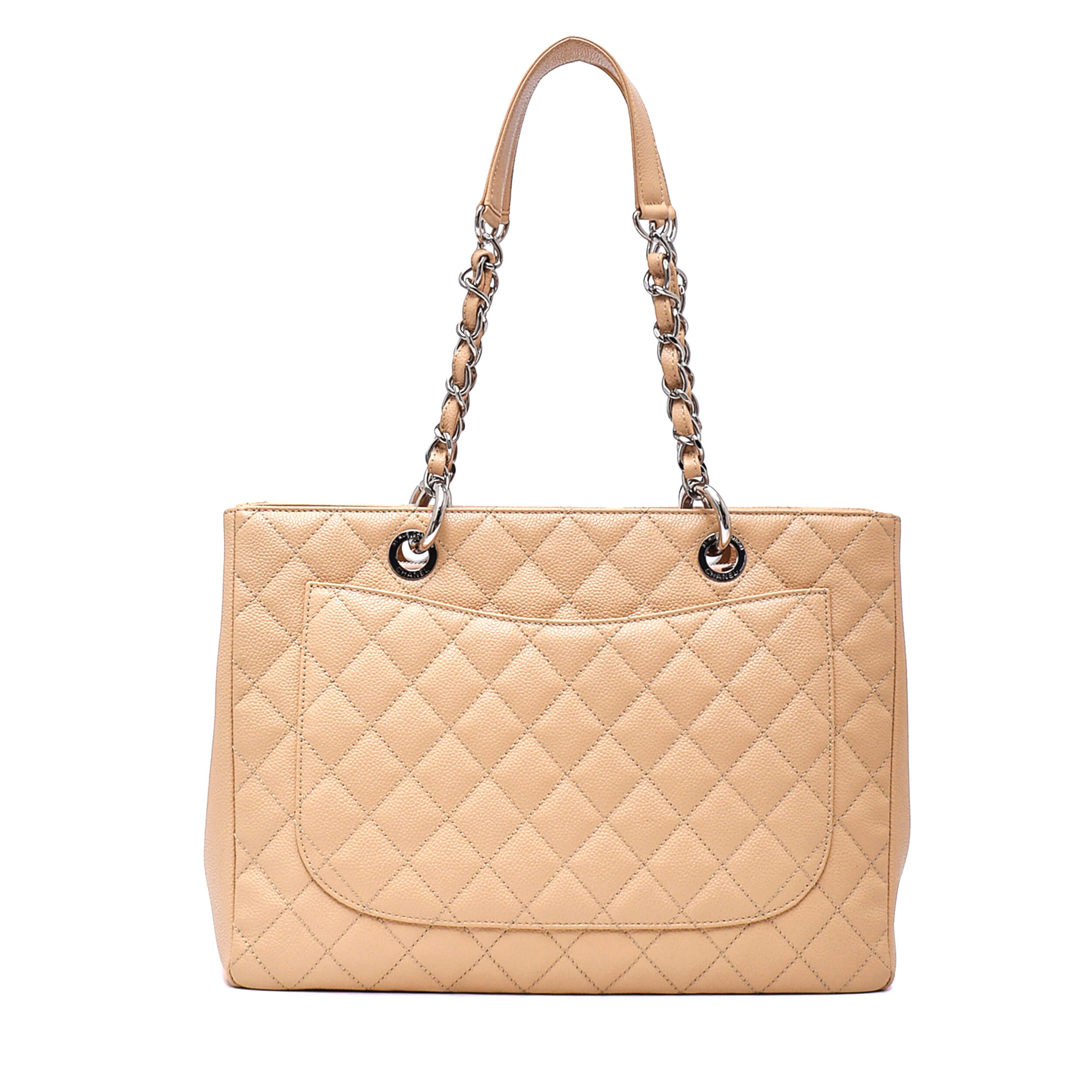 Chanel - Beige Quilted Caviar Leather Grande M GST Shopping Tote Bag